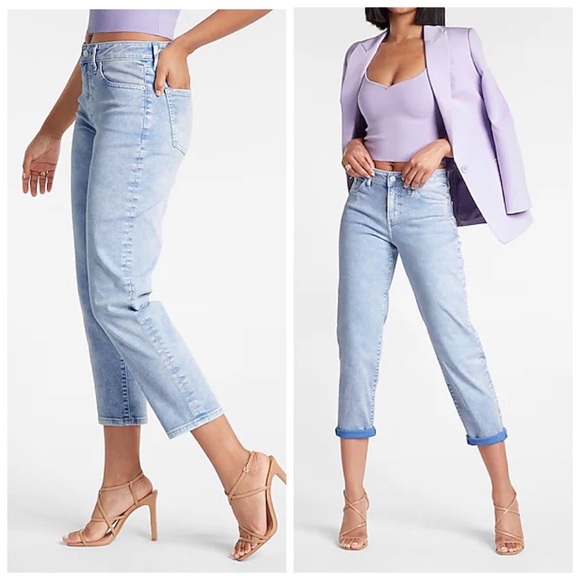 Express Mid Rise Lilac Tinted Boyfriend Jeans - Picture 1 of 4